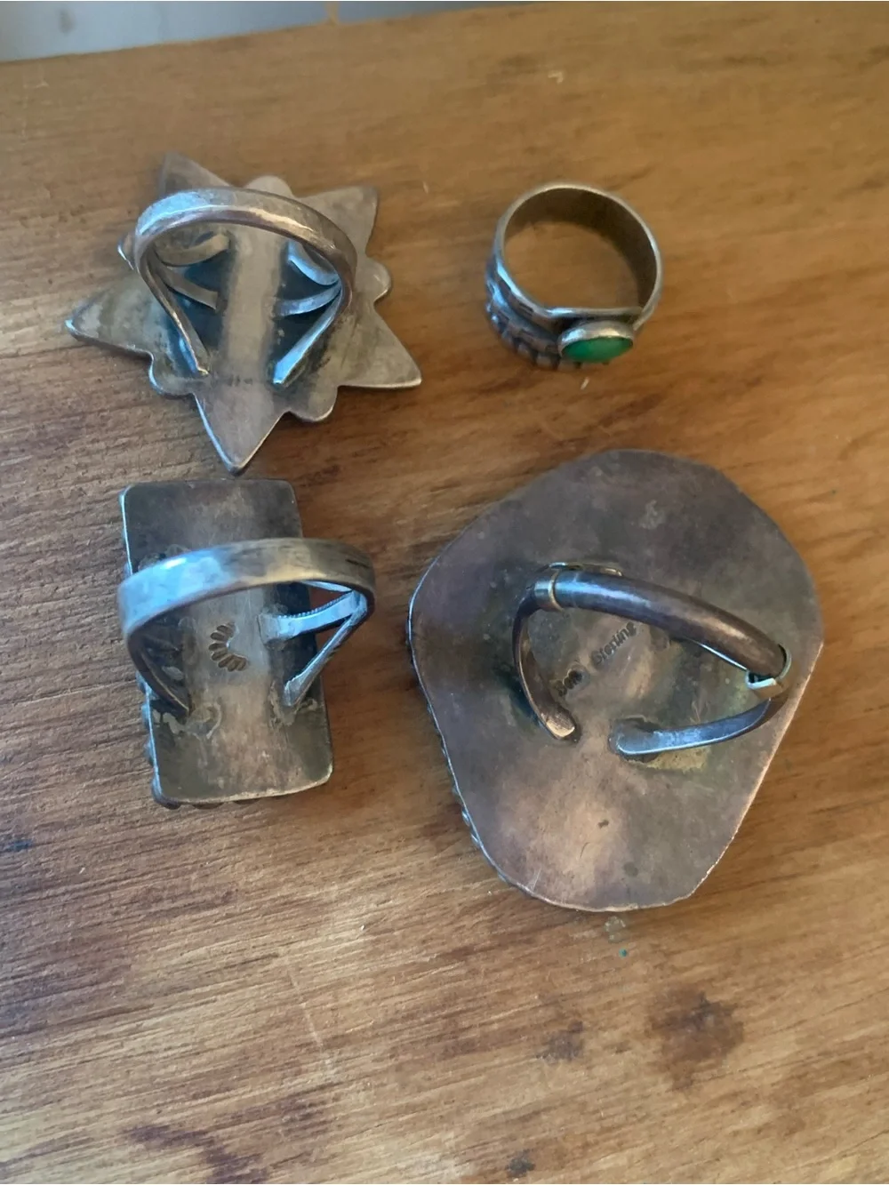 Set of 4 Turquoise, onyx sterling silver vintage rings